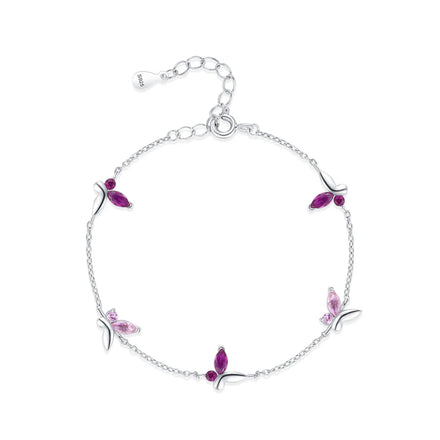 SL1808 Gifts for Women S925 Sterling Silver pink Butterfly Bracelet Adjustable Charm Bracelets Jewelry Present for Women
