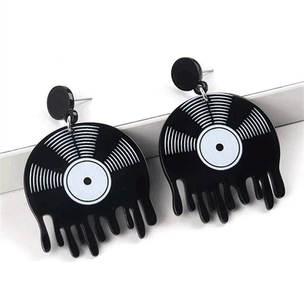 European&American Retro Black White Record Earrings Women Tape Film Record Hiphop Musical Party Creative Fashion Earrings
