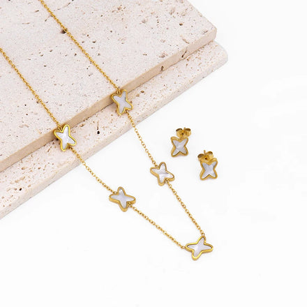 Fine Fashion Jewelry White Acrylic Four Leaf Clover Jewelry Set Hypoallergenic 316L Stainless Steel Necklace Earrings for Women