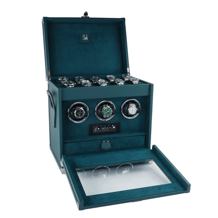 Customized Luxury 3-Slot Watch Winder Case LED Display Microfiber Leather Watch Storage