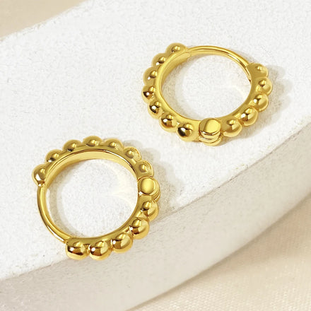 For Foxi Factory 18K Gold Plated Small Bead Hoop Earrings Trendy 13mm Fashionable Brass Jewelry Gift for Girls