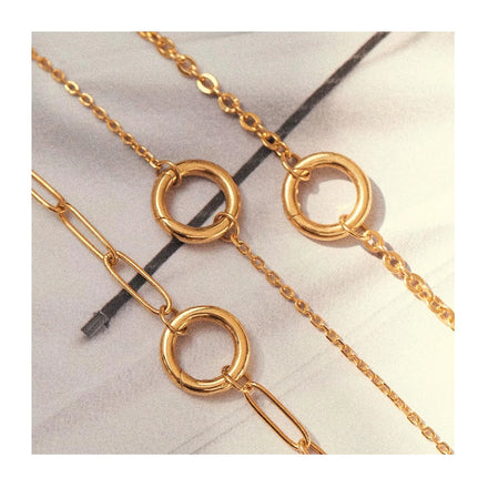 2025 Trendy Non Tarnish PVD 18k Gold Plated Stainless Steel Round Push Clasp Paperclip Chain Charm Necklace for Women