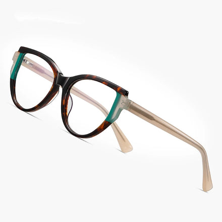 High-End Ladies Rectangle Eyewear Frames Fashion Cat Eye Patchwork Color Acetate Optical Glasses with Rivet and TAC Lens