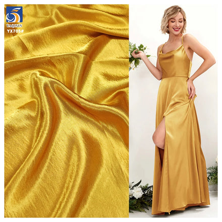 YX705 Luxurious 200gsm Polyester Super Soft Golden Satin Fabric Dress Garment Material Silky Smooth Satin Fabric Acetic Acid