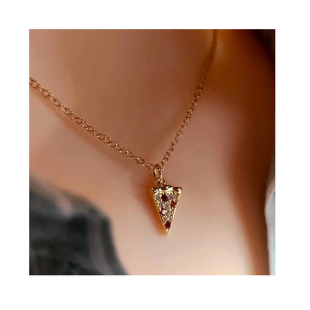 2025 Fashion 18K Gold Food Pizza Pave Pendant Stainless Steel Women Men Crystal Stone Charms Cubic Zirconia Pendant Necklace