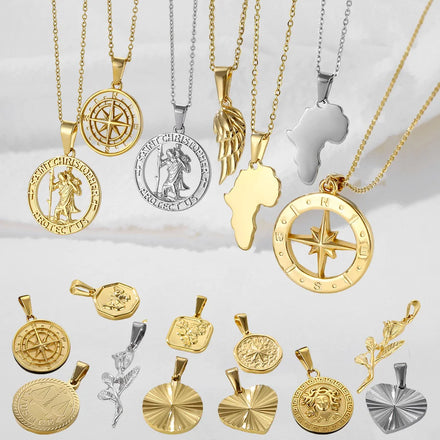 Olivia Popular Africa Map Pendant 18K Gold Plated St Christopher Compass Charm Wing Heart Pendant Fashion Rose Flower Necklace
