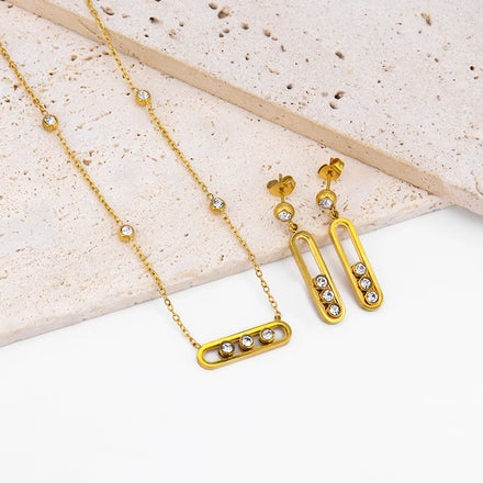 Custom Inlaid Zircon Square Pendant Necklace 18k Gold Women Stud Earrings Fashion Stainless Steel Designer Jewelry Set