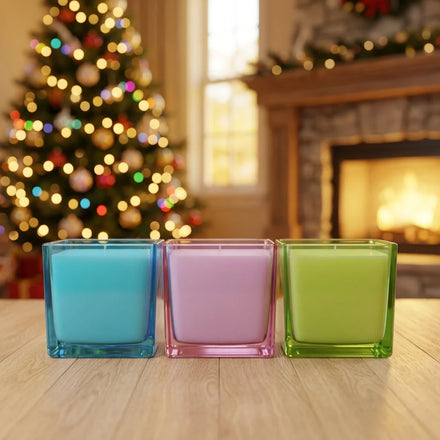 Wholesale Color 320ml Empty square Glass Candle Vessels with Lid