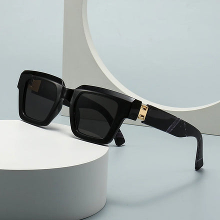Luxury Sunglasses Women Fashion Shade Marble Texture Metal Hinge Wide Temples Square Frame Custom LOGO Designer Sunglasses