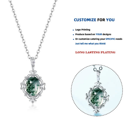 P004095_L Top Quality Moss Agate 925 Sterling Silver Oval Shape Gemstone Cute Pendant Green Crystal Wholesale Women Pendants