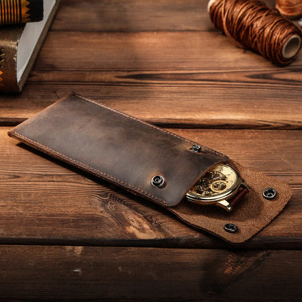 Vintage Cowhide Leather Watch Case Single Custom Logo Travel Portable Watch Storage Bag Crazy Horse Leather Watch Box Wholesale