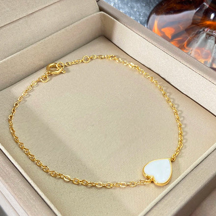 Ready to Ship Jewelry Foxi Fashion Link Chain Bracelet 18K Gold Plated White Enamel Heart Bracelet for Women