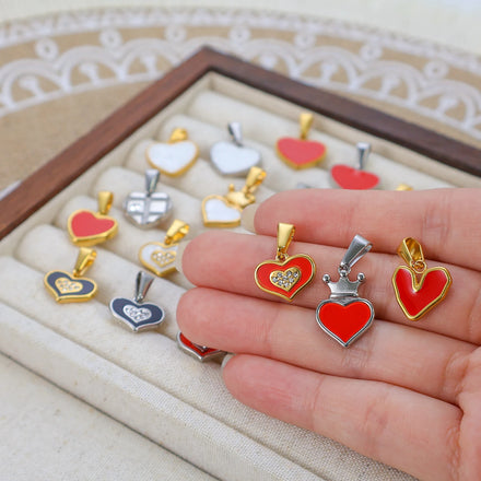 2025 Valentine's Day Gift Stainless Steel Gold PVD Plated Heart Charms DIY Enamel Heart Pendant Necklace Bracelet Jewelry Making