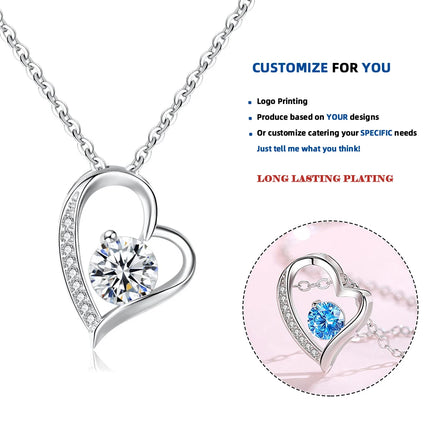 D188 S925 Silver Fashion Jewelry Love Heart Pendant Necklaces Cubic Zirconia Sterling Silver Heart Jewelry Necklace for Women