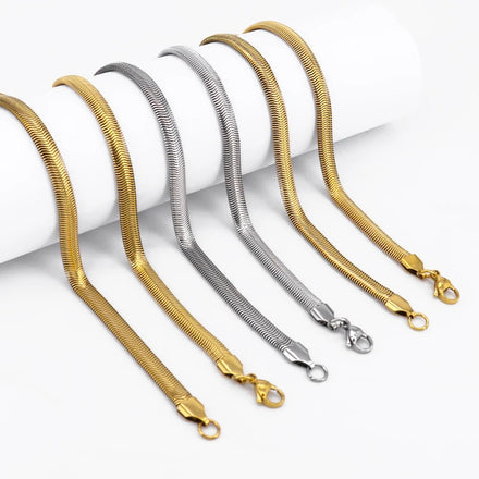 Wholesale Stainless Steel Flat Gold Snake Chain Necklace 18k Gold Customized Snake Chains Necklace for Sale