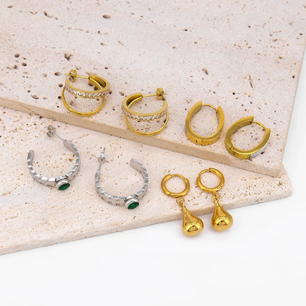 2026 New Arrival Creative Huggies Earrings 18k Premium Teardrop Hoop Earrings Dainty Zircon 316L Stainless Steel Jewelry