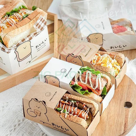 Eco-Friendly Fast Food Catering Paper Box Food Grade Crepe Sandwich Slide Tray for Sushi Bakery for Cookies Custom Embossing Opt