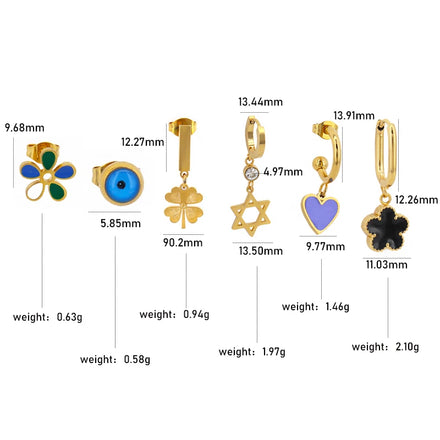 Customized Geometric Jewelry Cute Enamel Cartoon Hoop Earring Crystal Inlay Heart Rust - Free Stainless Steel Drop Earring Set
