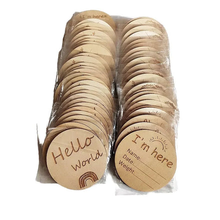 Newborn Commemorative Eco-friendly Wood Engraved Balloon Shape Plate 100 Days Milestone January-December Layout Birthday Sign
