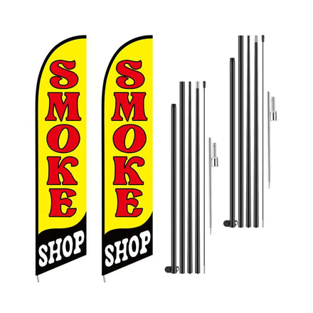 Hot Selling Popular Polyester Roadside Beach Garden AD Personalized Custom Smoke Shop Feather Flag With Pole