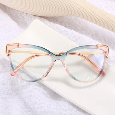 New Cat Eye Frames for Eyeglasses Anti Blue Light Flat Glasses Butterfly Shape TR90 Gradient Metal Eyeglasses Frames Wholesale