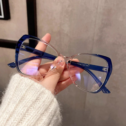 New Women's Eyeglass Frames for All Face Anti Blue Light Flat Glasses Butterfly Shaped Gradient Contrast Color Eyeglasses Frame