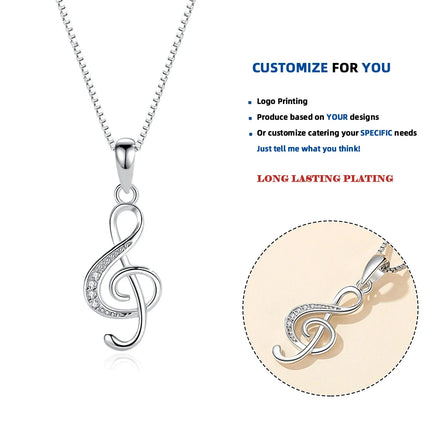 D307 Personalized Simple Note Pendant 925 Sterling Silver Musical Symbol Clavicle Chain Necklace for Women