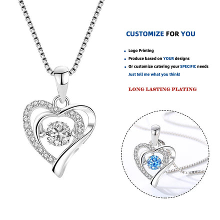 D655 925 Sterling Silver Pendant Necklace Rhodium Plating Heart Design Women's Jewelry for Weddings Mothers Day Anniversaries