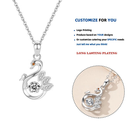 D659 925 Sterling Silver Necklace for WomenS925 Silver Swan NecklaceCharm Pendant Choker for Mom