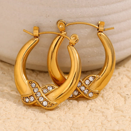 Dreamshow X Design Zircon Hoop Earrings 18k Gold Plated Jewelry Anti Tarnish Jewelry Stainless Steel Earrings