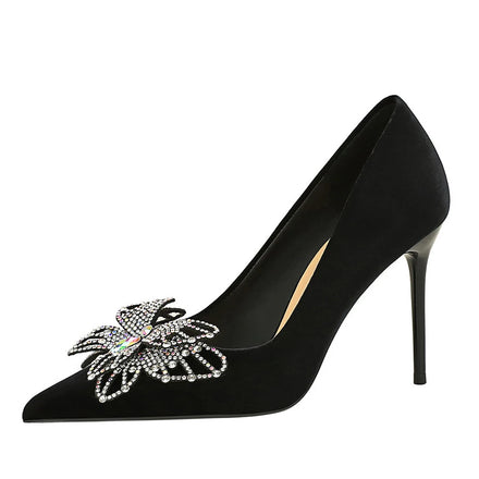Designer Heels Shoes OEM Velvet Elegant Heeled Sandals Pumps for Ladies Colorful Double Bow Decoration Custom Logo Colors Heels