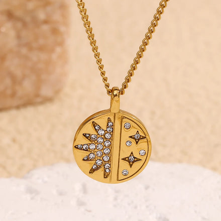 Dreamshow Zircon Necklace Shining Star Pendant Necklace 18k Gold Plated Stainless Steel Jewelry