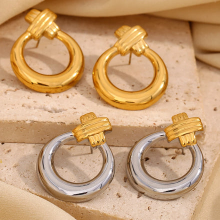 Dreamshow X Design Hoop Fashion Stud Earrings 18k Gold Plated Statement Jewelry Anti Tarnish Jewelry Stainless Steel Earring