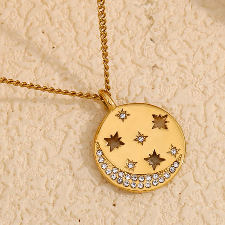 Dreamshow Zircon Jewelry Hollow Octet Moon Pendant Necklace Fashion Gold Plated Stainless Steel Women Jewelry