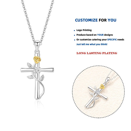 DY926 Aesthetic Rose Flower Cross Pendant Necklace Bridal Neck Accessories for Wedding Newly Design Exquisite Women Jewelry