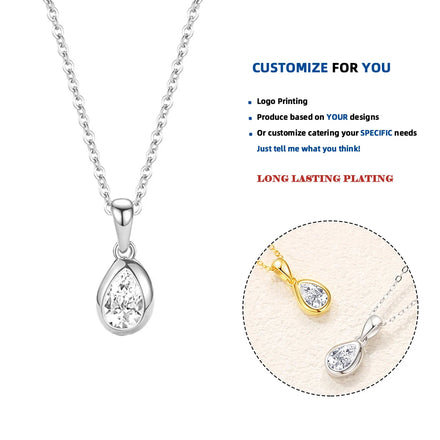DY921 Sparkling 925 Sterling Silver Necklace Gemstone Necklaces Teardrop Pendant Necklace Jewelry for Mom