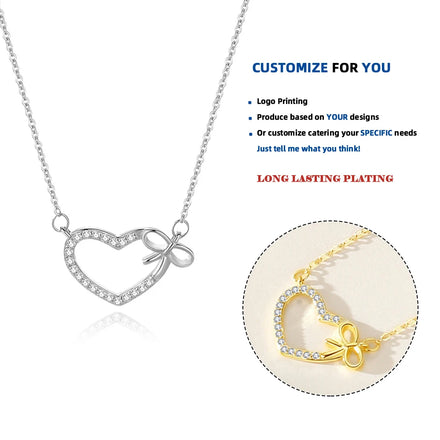 DY936 925 Sterling Silver Zircon Heart Bow Interlocking Necklaces for Women Luxury Quality Jewelry Gift Female