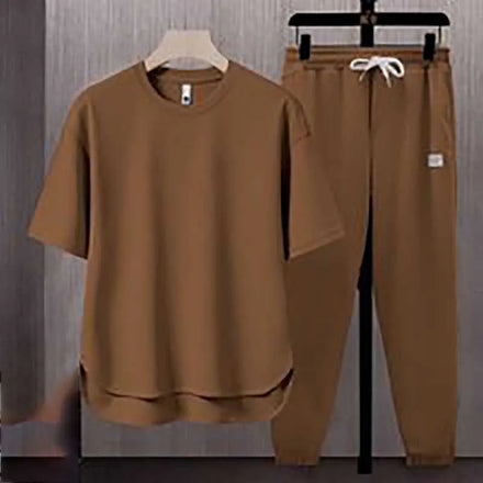 OEM Custom Printed Men's Solid Color Men's T-shirt 2025 Summer Japanese Trend Ins Short-sleeved Trousers Two-piece Set