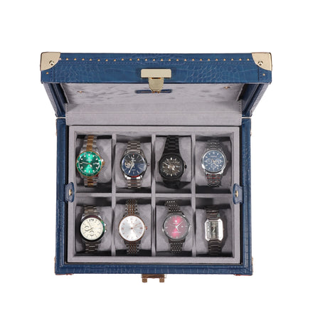 Wholesale Luxury High Quality Crocodile Grain PU Leather Watch Case Trunks Gift Packaging Storage Custom 8 Slots Watch Trunk Box