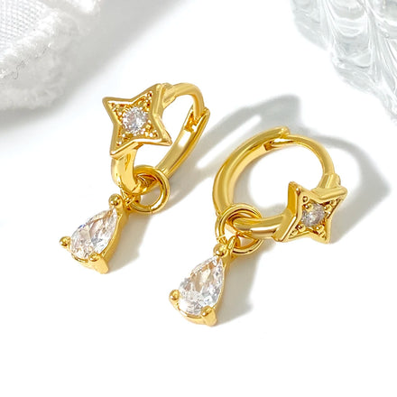 For Foxi Wholesale Fashionable Trendy Cubic Zirconia North Star Hoop Earrings Pear Drop Dangle Jewelry with Brass Material