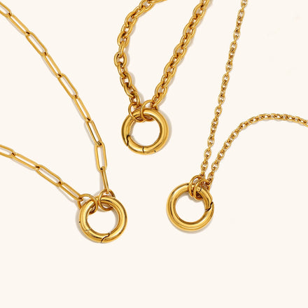 2025 Non Tarnish Stainless Steel Round Push Clasp Necklace Charm 18k Gold Plated Paperclip Chain Necklace for Women