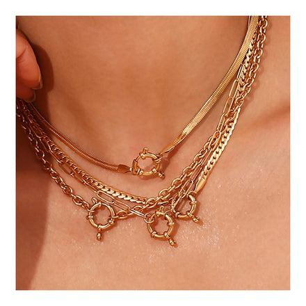 2025 Trendy DIY Charms Stainless Steel 18k Gold Plated Paperclip Herringbone Choker Spring Buckle Chain Necklace