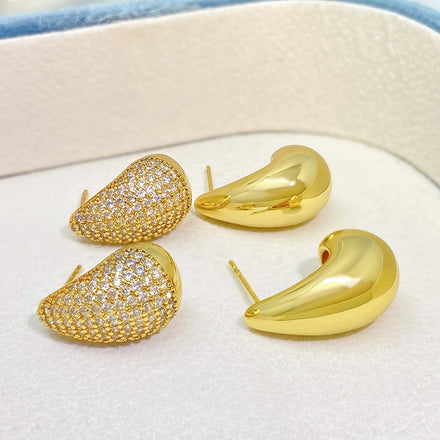 For Foxi Fashion 18K Gold Plated Wholesale Hypoallergenic Big Pear Water Drop Stud Earrings Geometric-shaped Brass Jewelry