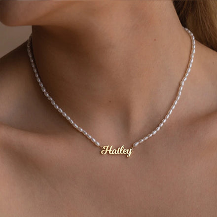 EManco Stainless Steel Customized English Name Necklace Women's Freshwater Pearls DIY Letter Trendy Link Chain Factory Direct