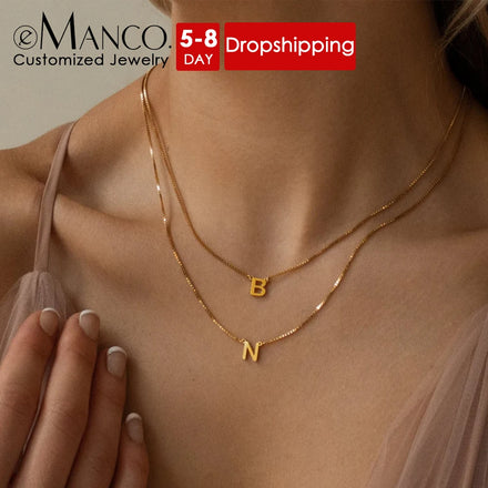 EManco Trendy Stainless Steel Gold Plated Letter Pendant Women's Single Layer Link Chain Necklace Wholesale Fashion Jewelry