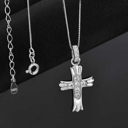 Classic 925 Sterling Silver Moissanite VVS Cross Pendant Rhodium Plated Women's Necklace Jewelry Attached GRA Certificate
