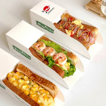 Eco-Friendly Food Grade Sandwich Slide Box Tray for Sushi Bakery Crepes Egg Drop Sandwich Catering-Embossed Paper Box Packaging