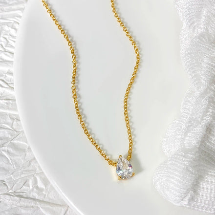 Wholesale for Foxi 18K Gold Rhodium-Plated Women's Necklace Pear Cut Classic Statement Pendant Fashionable Brass Jewelry Link