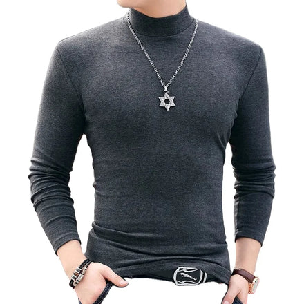 OEM Customized Logo Velvet Autumn Young Men Loose Inner Wear Thermal Solid Color T shirt