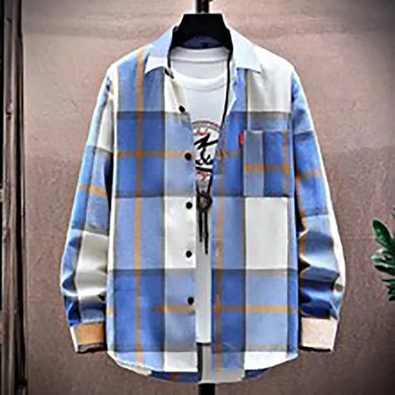 Oem Custom logo Design Long Sleeved Plaid Shirt for Loose Large Size Striking Color Check Design Shirt